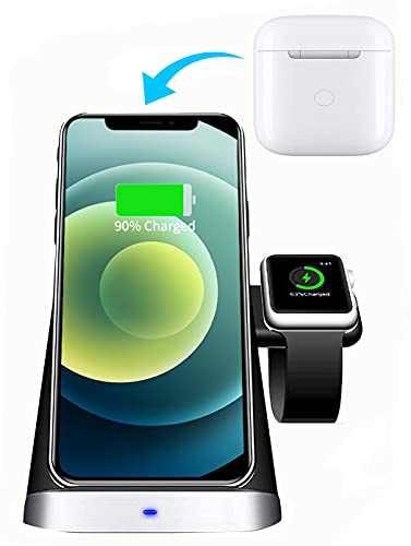 Authentic Crazy Deals Wireless Charger, 3 in 1 Qi Fast Wireless Charging for Samsung S21 S10 S9 S8, iPhone 13/12/11/11 Pro/11 Pro Max/XS Max/XS/XR, Apple Watch 2 3 4 /Airpods and Other Qi-Certified Phones-Black