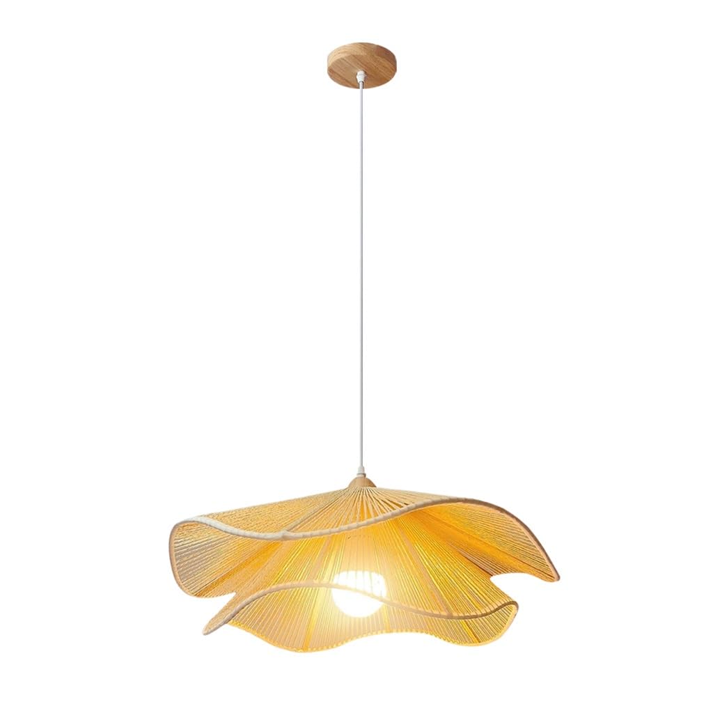 Lustre En Osier LED Suspension Tressé À La Main Lustre Rétro En Forme De Pétales Lampe Table À Manger Moderne Style Bohème Idéal Pour Salle À Manger Îlot De Cuisine Salon(Beige,40cm)