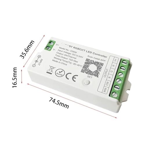 Contrôleur LED RGBCCT DC12-24V avec commande vocale Bluetooth et télécommande 2.4G
