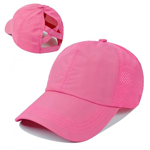 HTTDSLF Baseball Kappe Mädchen mit Pferdeschwanz, Schnell Trocknend, Netzstoff, Sportmütze für Kinder, Mädchen Baseballkappe Verstellbarer, Tennis Kappe Sonnenhut Visier, Basecap Schirmmütze (Rosa)