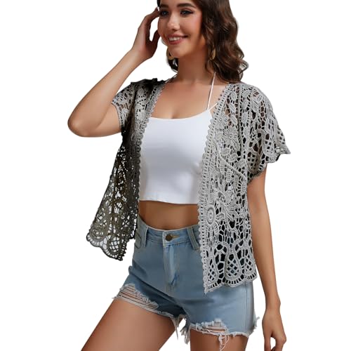 SMDPPWDBB Coprispalle da donna a maniche corte, in pizzo, bolero,