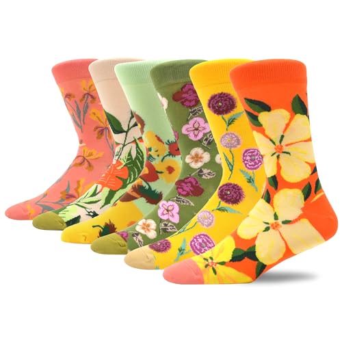 MAKABO Coloridos Divertidos Algodón Calcetines Mujer, 6 Pares Floral Patrón, 35-38