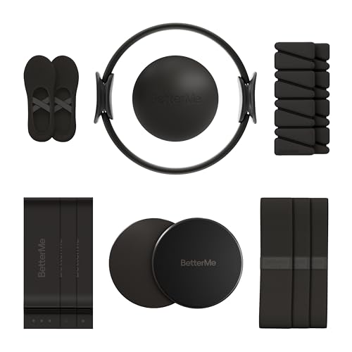 BetterMe Pilates Studio Kit – Pilates Ring, Pilates Ball, Resistance Bands & Sliders – Complete Pilates Equipment Set for Women – Home & Studio Pilates Workout Kit (Black)