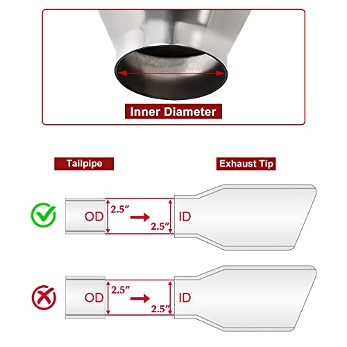 Upower 2.5 Inch Inlet Diesel Exhaust Tip 2.5" To 4" Exhaust Tailpipe 5" Long Double Wall Stainless Steel Weld-On Round Slant Tailpipe Tips 2.5" X 4" X 5, 2Pcs #TOP2