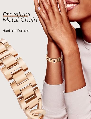 Image of JR.DM Rose Gold Watch Bands for Women Compatible with Apple Watch 38mm 40mm 41mm 42mm(S10 /11) Adjustable Metal Cowboy Steel Single Chain Bracelet for iWatch Series 11 /10 /9 /8 /7 /6 /5 /4 SE 3 /2 /1(No Case)
