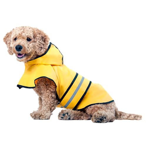 SPOT Rainy Days Slicker - Yellow Dog Rain Jacket With Hood, Reflective Strip for Safety, Leash Hole & Adjustable Velcro Belly Strap, 100% Polyester Water Resistant Pet Raincoat - Medium, 13in Long by SPOT - Used condition - US$5.94