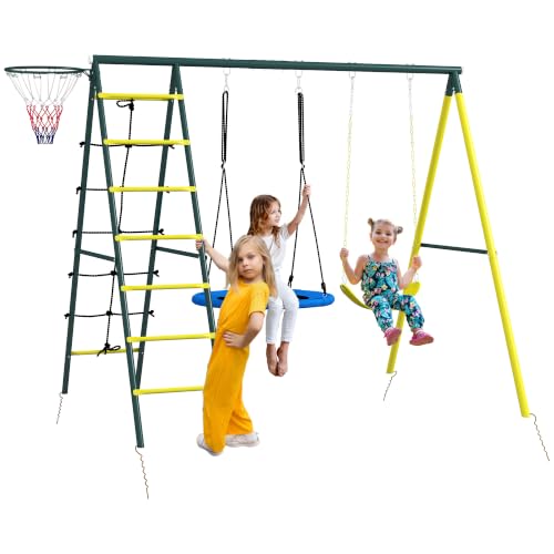 Outsunny Columpio Infantil 4 en 1 Exterior Nido Niños 3 a 8 Años Amarillo