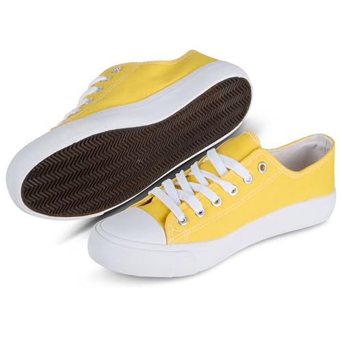 hello basics Canvas Shoes for Women Casual Low Top Womens Fashion Sneakers for Women (Yellow 8)