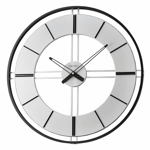 Seiko QXA820KLH Large Aluminum Open Dial Non Ticking Wall Clock, Black, 22.4 Inch