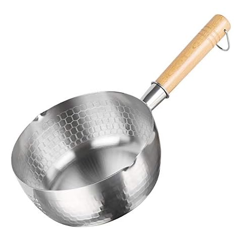 Cdycam Milk Pan 16cm Yukihira Stainless Steel Saucepan Multifunctional Sauce Pot with Wooden Handle Cover