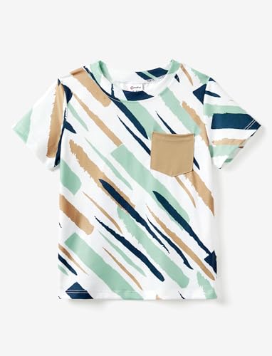 PATPAT Family Matching Outfits Mom and Daughter Matching Dresses for Pictures Apricot Striped Print Dresses Father and Son Short-Sleeve T-Shirts Sets Toddler Boy 3-4 Years