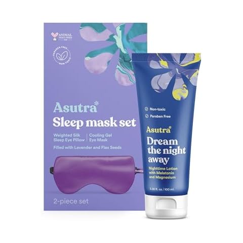ASUTRA Dream Sleep Bundle - Purple Silk Eye Pillow Box Set and Dream The Night Away Lotion with Magnesium and Melatonin Cover