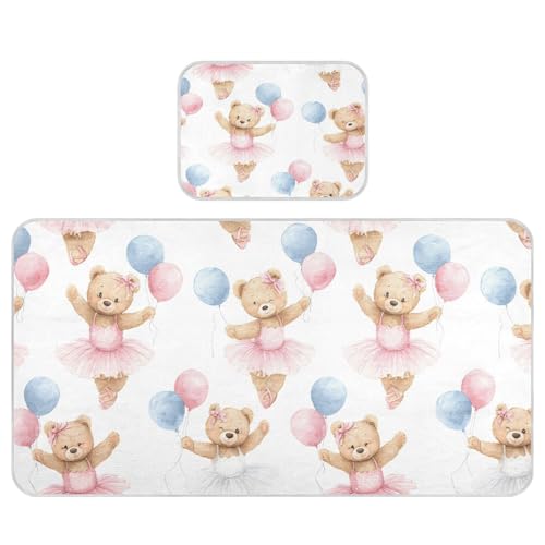 Bolaz Summer Sleeping Bed Pad, Ballerina Bear Balloon Pattern Cooling Mattress Set Breathable Bed Mat Ice Silk Mat + Pillow Cover for Toddler Boys Girls