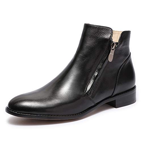 Image of Mona flying Womens Leather Ankle Boots Dual Zippers Low Heel Short Booties