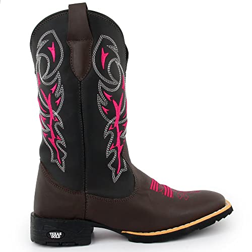 Bota Texana Feminina Couro Country Bico Quadrado Café Delegada Tamanho:36;Cor:Marrom;Gênero:Feminino