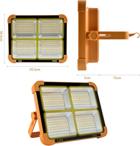 Image of Solar LED Work Light, 100W 10000 Lumens, 16500mAh Battery, IP66 Waterproof Portable Floodlight with USB Charging, for Camping, Hurricane, Garage, Emergency