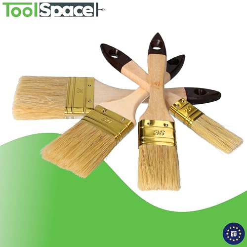 ToolSpace Flachpinsel Profi Pinselset Flachpinselset Lasurpinsel Naturhaar für Lack Lasur Farbe Kreidefarbe Möbel Wand Fenster Malerpinsel für Innen Außen wiederverwendbar DIY 25 mm 36 mm 50 mm 76 mm