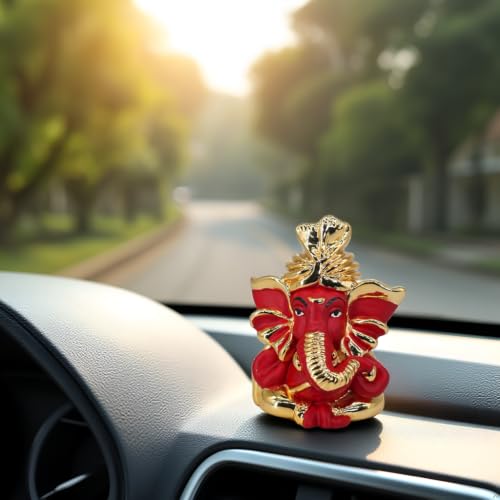 Image of Gold Plated Umaputra Ganesha | Ganpati Idol for Car Dashboard, Office Desk & Home Temple | Prosperity & Protection| Travel-Friendly Ganpati | Height 3 Inch