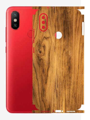 Image of AtOdds - Full Body Back Screen Guard Protector Film - Wooden Textured Lamination Wrap Skin Sticker Compatible with Xiaomi Mi A2 | Scratchproof Matte Finish (Design - Oak Wood)