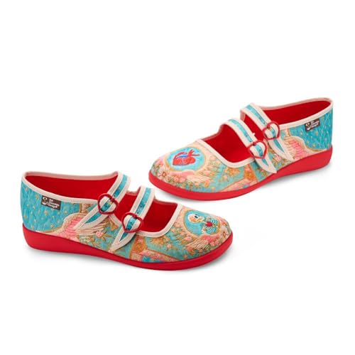Image of Hot Chocolate Design Whimsical Women's Mary Jane Flats | Adjustable Buckle Strap, Round Closed Toe, Cushioned Insole, Vegan Textile, Lightweight All-Day Wear