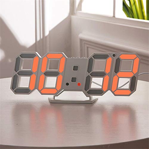 3D Led Digitaluhr Snooze Schlafzimmer Schreibtisch Wecker Hängen Wanduhr 12/24 Stunden Kalender Thermometer Wohnkultur Geschenk orange