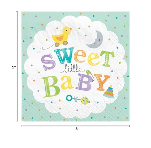 Image of Multicolor Sweet Little Baby Napkins - Pack Of 16 - Adorable & Fun Design, Soft & Absorbent Paper Napkins - Perfect For Celebrations & Themed Parties, 5 inch x 5 inch