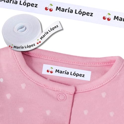 100 Etiquetas para Ropa Personalizadas con Nombre - Marcador termoadhesivo infantil para vuelta al cole, niños, guardería - Etiquetas de tela blanca para camisetas, abrigos, pantalones...