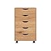 Naomi Home Taylor 5 Drawer Chest, Wood Storage Dresser Cabinet with Wheels, Craft Storage Organization, Makeup Drawer Unit for Closet, Bedroom, Office File Cabinet 180 lbs Total Capacity - Natural