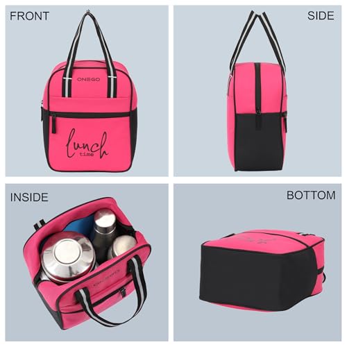 Image of Durable & Lightweight Lunch Bag | Trendy Water-Resistant Tiffin Bag & Meal Holder for Office, School, Travel & Picnic, Stylish, Insulated Design for Men, Women & Kids (Pink)