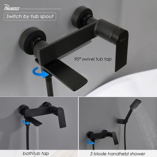 Robinet Baignoire Noir Mural avec Douche à Main et Mitigeur Laiton PTBB03 - 5