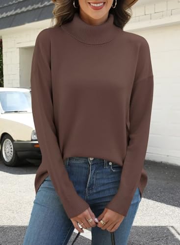 Image of ANFTFH Womens Turtleneck Sweater 2025 Ribbed Knit Top Pullover Sweaters