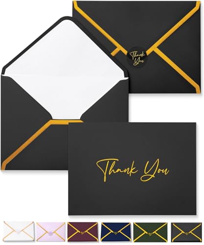Mr. Pen- Blank Thank You Cards With Envelopes, 20 Pack, 4X6, Gold Foil Thank You Notes With Envelopes, Black Wedding Thank You Cards Wedding, Thank Yo