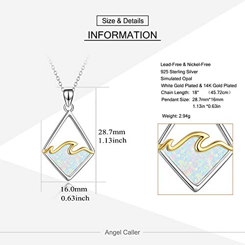 YAFEINI Sterling Silver Ocean Wave Necklace Created Opal Pendant Ocean Jewelry Beach Gifts for Women - Image 5