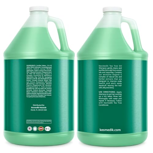 Image of KESMEDIK Tea Tree Shampoo Refill, 128 fl oz (1 Gallon), Clarifying Deep Clean for Buildup, Dandruff & Flakes, Refreshes Scalp, Sulfate-Free, Professional Salon, Gym & Hotel Supplies