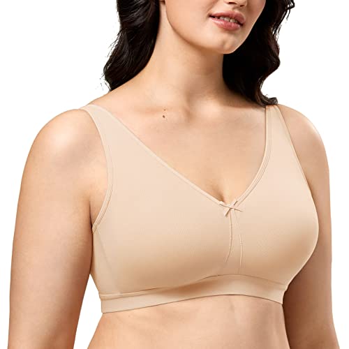 AISILIN Women's Non Wired Bras Full Cup Plus Size Cotton No Padding Sleep Comfort Wireless Beige 34F