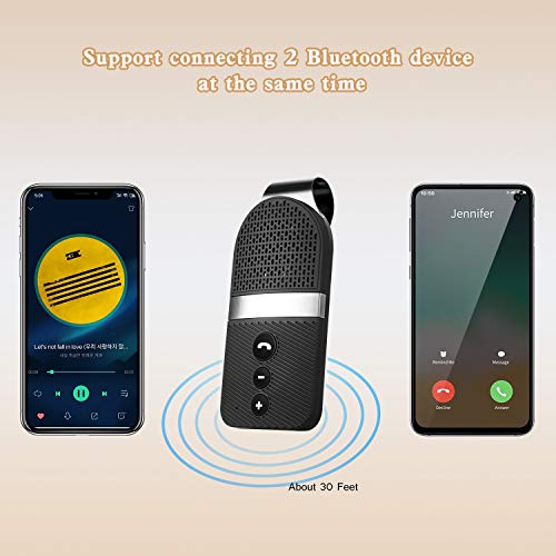 Slopehill Bluetooth Car Speaker for Cellphone, Wireless Handsfree Bluetooth Car Speakerphone with Clear Sound for Safely Talking, Driving and Music Streaming, Rechargeable, Visor Clip, Dual 2W Speaker