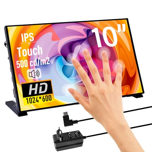 GeeekPi   Pantalla táctil capacitiva 10,1 pulgadas, monitor HDMI IPS 1024x600, pantalla LCD con altavoces para Raspberry Pi 5/4B/3B+, con orificio de montaje