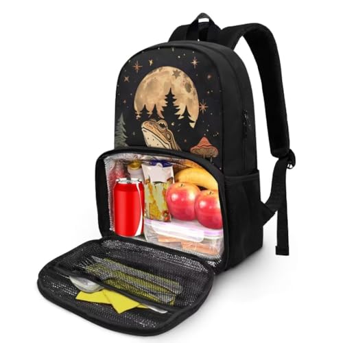 Lunch Backpack for Women Men,Frog Mushroom 16.9 inch Laptop Backpack, Large Computer Backpack with Lunch Compartment, Insulated Backpack Lunch Bag for Work Travel2