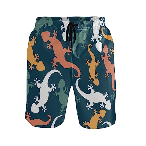 Colorful Lizards Navy Men's Swim Trunks Beach Shorts Quick Dry Swim Board shorts Bathing Suits M