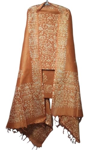 Image of STB-SILK TEXTILES BHAGALPUR Women's Cotton Silk Handcrafted Batik Print Unstitched Salwar Suit Dress Material With Duputta (Maroon)