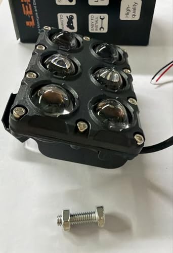 Image of 6 Lens LED Auxiliary Fog Light 40W for Motorcycle | 12V Waterproof Driving Lamp | Black Metal Body | Universal Fit Spotlight | With Mounting Bracket | High Brightness Beam