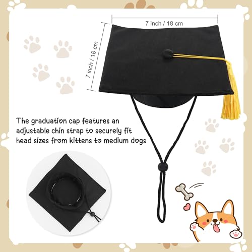 GraduatePro Dog Graduation Cap and Gown Costume Set - Adjustable Knit Fabric with Gold Tassel, 4 Sizes (S/M/L/XL) for Small Dogs & Cats to Medium Dogs, Washable Formal Pet Graduation Attire (Black) by GraduatePro - Used condition - Image 4