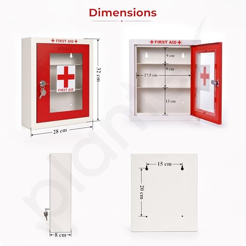 Image of Plantex First Aid Box /Emergency Medical Kit Box for Medicine Storage /Multi Compartment First Aid Kit Box for Home, School, Office with Key Lock - GI Steel (Red & Ivory)