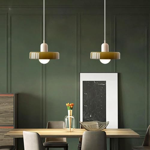 Pendant Light,Glass Lighting Ceiling Fixture Modern Hanging Lamp Small Chandelier Single Kitchen Island Round Suspension Lamps For Bedroom Bedside Cafe Bar(White+green) [2]