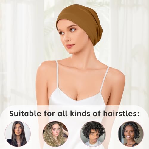Image of ZHENSILK Silk Bonnet for Sleeping Women, Adjustable Silky Satin Lined Sleep Cap, Silk Hair Wrap Slouch Beanie Hat