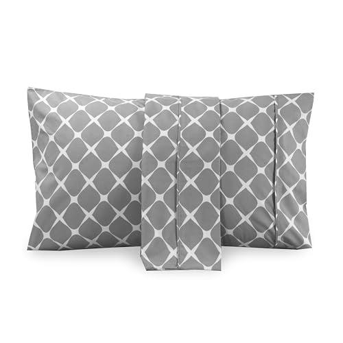 Image of Elegant Comfort Luxury Ultra-Soft 2-Piece Pillowcase Set - 1500 Premium Hotel Quality Microfiber Double Brushed - Wrinkle Resistant, Standard /Queen, Bloomingdale Pattern Gray