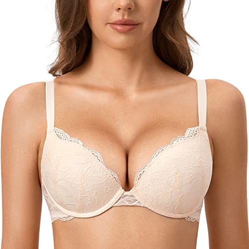 Image of DOBREVA Women's Push Up Lace Bra Underwire Plunge Full Coverage Bras Sexy Plus Size Support