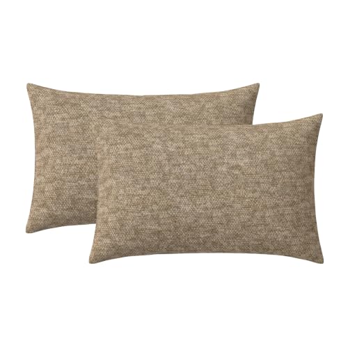 RSH DECOR: Sunbrella Jumbo Lumbar Pillows Set of 2 | 26" x 16" | Water and Fade-Resistant Performance Fabric | Outdoor Pillow Covers with Down-Alternative Inserts | Made in USA (Berber Cafe)