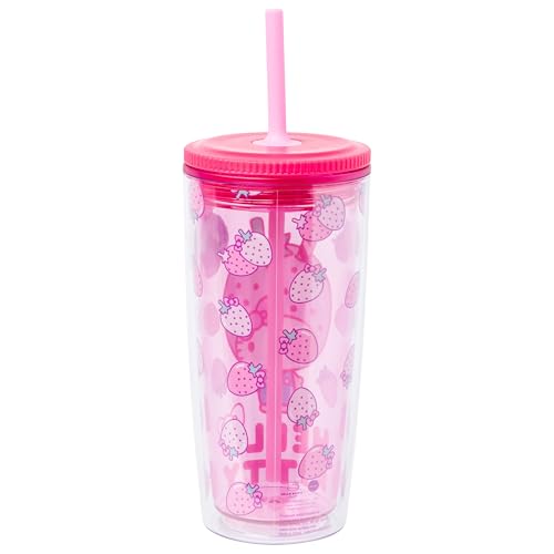 Image of Silver Buffalo Sanrio Hello Kitty Strawberry, Tumbler with Straw, 20oz | Spill Resistant Plastic, 0.59 Liters