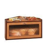 Trironsun Corner Bamboo Bread Box for Kitchen Counter Large Rustic Bread Storage Container with Acrylic Door Space-Saving Vintage Bread Keeper for Homemade Bread (Brown)